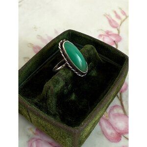 Vintage 40's Green Onyx Sterling Silver Oval Ring Size 3 3/4
